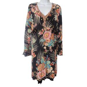EBENE Patrick Assuline‎ Dress Floral Fairy SILK Embellished Peasant Med 2 Boho